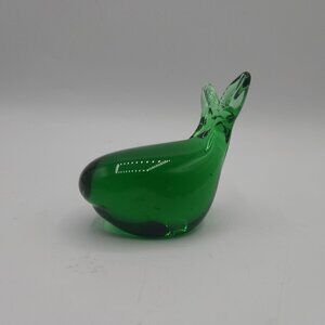 Vintage Handblown Art Glass Emerald Green Whale Paper Weight